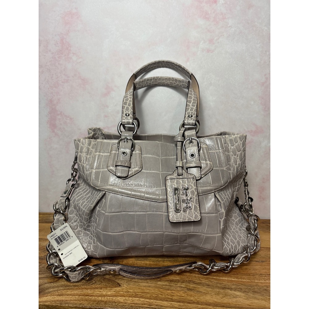 Coach Madison Exotic Croc-Embossed Carryall Silver/Bone